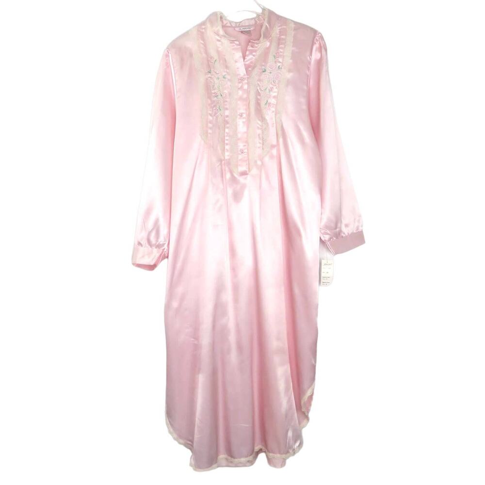Jilandre 1980s Vintage Pink SatinNightgown Lingerie Medium NWT Deadstock